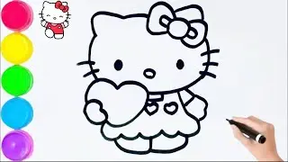 Dibuja y Colorea a Hello Kitty con un Coraz&oacute;n - Dibujos para Ni&ntilde;os #275 