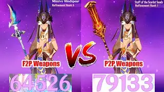 Cyno Missive Windspear R5 vs Staff of the Scarlet Sands R1 DMG Comparison - F2P vs P2P Weapons