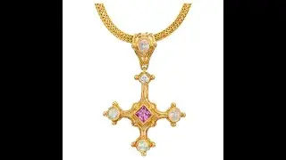 Pink Sapphire, Opal and Diamond Cross Pendant