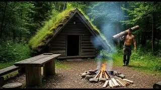 7 Days to Build a Secret Shelter in the Woods - Hardwood, Grass Roof, Kitchen and Cooking