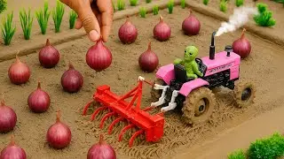 🧅 DIY Mini Farm Setup | Small Tractor Working in Mud | Satisfying Farming