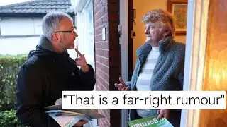 Roderic O'Gorman is questioned by woman about immigration while canvassing