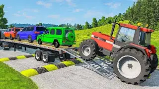 Flatbed Truck Mcqueen #55 | Transportation with Truck - Pothole vs Car - Beamng.Drive