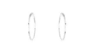 Sterling Silver Rhodium Plated with CZ Hinged Hoop Earrings