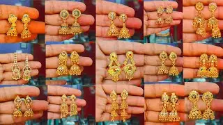 Light weight gold hanging earrings || stud earrings designs 2026 with weight & price || new Jhumki 