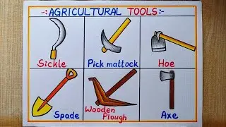 Agricultural tools drawing easy steps | How to draw Farmer's tools drawing with names