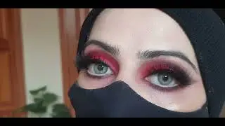 My new red e black eye makeup with Blueyes pk lenses.lenses are so natural.so soft .best for all