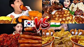 Famous Korean Food VS Famous Indian Food ASMR MUKBANG (compilation)