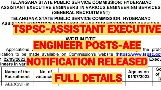 TSPSC ASSISTANT EXECUTIVE ENGINEER AEE POSTS NOTIFICATION RELEASED FOR 1540 POSTS FULL DETAILS
