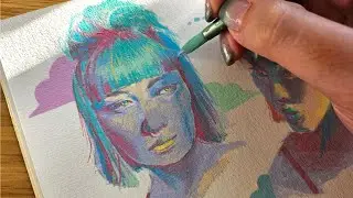 Acrylic Gouache Portrait Painting | Sketchbook Art Session | Speedpaint