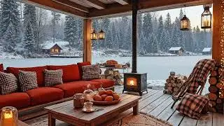 Snowy Winter Porch Jazz ❄️ Cozy Smooth Jazz & Fireplace Ambience for Relaxing Evenings