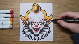 It Pennywise Pixel Art Drawing on Graph Paper