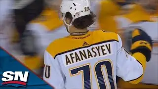 Predators' Egor Afanasyev Scores First NHL Goal Off Misplay By Flames' Jacob Markstrom