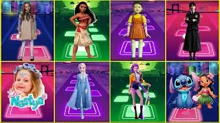 Frozen Vs Squid Game Vs Moana Vs Wednesday | Tiles Hop Edm Rush !