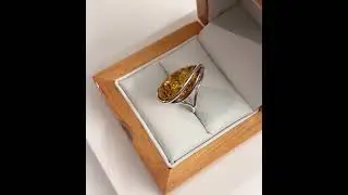 Large sterling silver amber ring marquise shaped