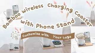 Premium Corporate Gifts: Bamboo Wireless Charging Coaster with Phone Stand | Custom with Your Logo