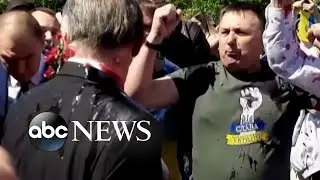 Protesters splash red paint on Russia's ambassador to Poland l ABC News