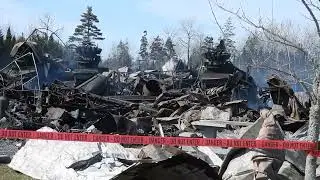remains of the Covered Bridge Chip Factory .Hartland,NB,fire destoryed the plant.