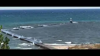 Lake Michigan Waves and Lighthouse at Elberta Beach, Michigan - Great Lakes