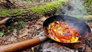 WOK : Peanut Butter and Pepperoni Omelette on Chapati ! 🤤ASMR CampFire Cooking