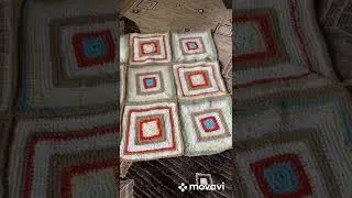 Knitted rug in Boho style from squares. Коврик в стиле Бохо из квадратов.