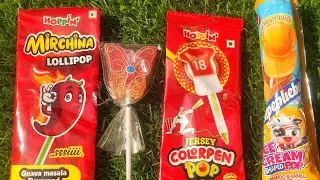 MIRCHY LOLYPOP 🌶️, BUTTERFLY 🦋 , JELLY GLITTER PEN 🖊️, DOUBLE BUBBLE LOLLIPOP 🍭😃😋#asmr #icecream 