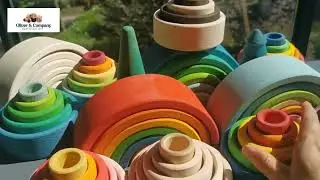 Montessori Wooden Rainbow Nesting Bowls and Arch Stacker Blocks