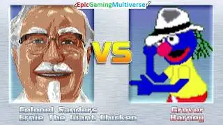 Ernie The Giant Chicken & Colonel Sanders VS Barney And Grover In A MUGEN Match / Battle / Fight
