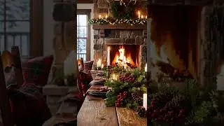 Rustic Christmas Dining Room Decor | Beautiful Holiday Table Setting with Fireplace View