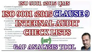 ISO9001:2015 QMS CLAUSE 9 PART 2 | internal  audit check lists  | gap analysis tools list