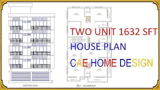 Two Unit 1632 sq ft house plan with five storied front elevation