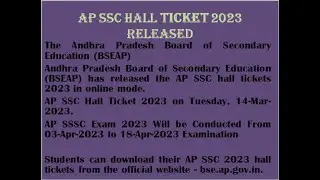 AP SSC Hall Ticket 2023 released on bse.ap.gov.in| 10th Andhra Pradesh Board of Secondary Education|