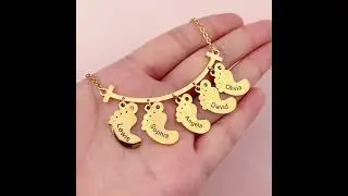 Custom Family Name  Baby Feet Smiling Necklace Mom Gift
