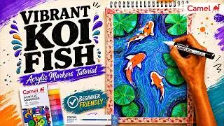 Vibrant Koi Fish Painting with Acrylic Markers | Fine Line Art & Fluid Motion Tutorial for Beginners