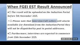 When Result & Interview Date Announced | FGEI EST Closing Merit 2025 Males & Females | Cutoff Merit