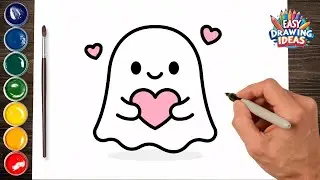 How to Draw a Simple Cute Ghost - Easy Kawaii Halloween Drawing for Kids