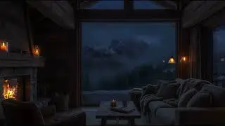 15 MIN quick relax Alpine Cabin Sunset 🌄 Warm Firelight, Cold Mountains | 4K HDR Ambience