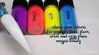 neon smoke nails on a white base.