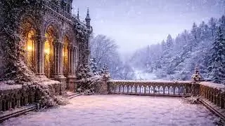 Medieval Winter Ambience | Gothic Castle Balcony | Blizzard, Calming Sounds, Wind, white brown noise