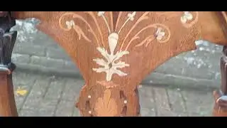 Late Victorian Mahogany Dining Chairs c1890s | Marquetry Inlay & Floral Upholstery (Set of 4)