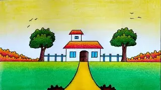 Beautiful House Drawing with Garden | Easy House Drawing | Cute House Drawing 