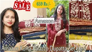 Amazon Kurta Palazzo Dupatta Set Haul | Amazon Festive Kurta Sharara Set Haul & Review | Ranjana R