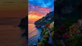 Sunset in Paradise | Breathtaking Coastal View with Blooming Colors 🌅🌺&rdquo;