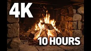 10 Hours Cozy Fireplace 4K | Crackling Fire Sounds for Sleeping & Study | Real Wood Burning Ambience