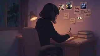 AMBIENT SLEEP VIDEO WITH ANIME GIRL STUDY AND LISTEN TO THE RAIN HIT THE WINDOW.