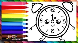 Drawing and Coloring a Cute Alarm Clock ⏰🌈 Drawings for Kids