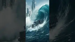 He Surfs a Tsunami in a Semi 😳🌊