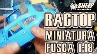 Fusca azul miniatura escala 1:18 com Ragtop