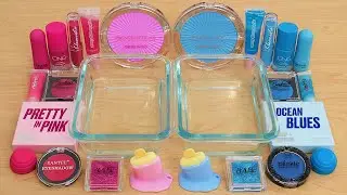 Baby Pink vs Blue - Mixing Makeup Eyeshadow Into Slime ASMR