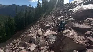 Boulder field scramble on Four Pass Loop Hike